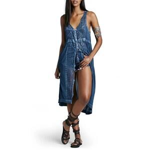 Free People Rip Tide Deep Blue Embroidered Eyelet Tunic Duster SZ S